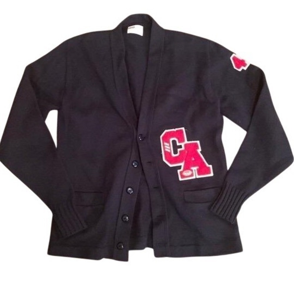 AMF Varsity Cardigan Mens‎ Large Navy Blue Acrylic Chenille Patch Good - Picture 3 of 12